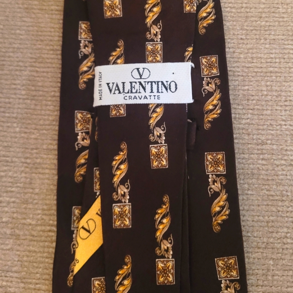 Valentino Silk Tie – Brown & Gold Baroque Pattern
